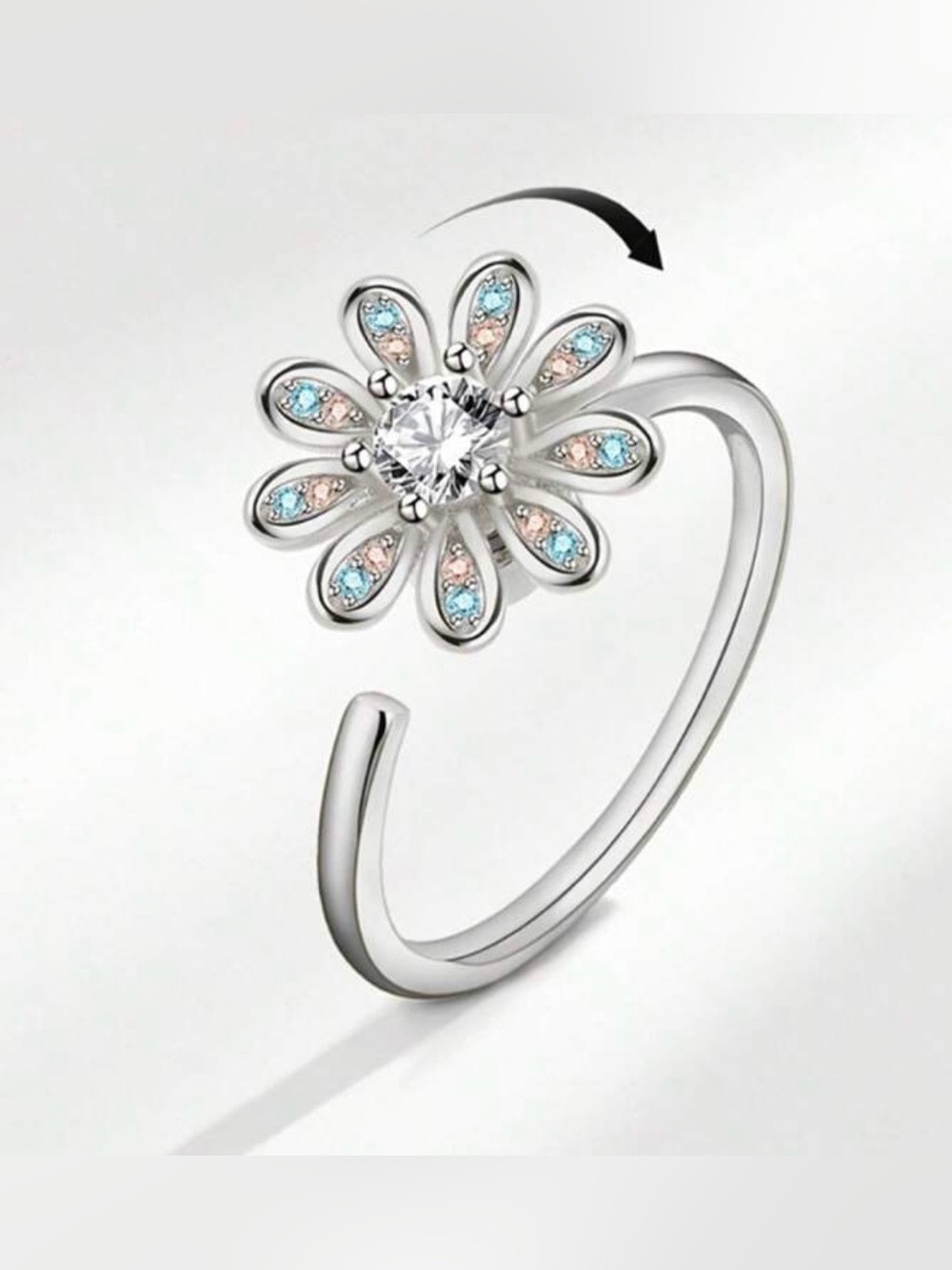 Zirconia Rhinestone Spinner Fidget adjustable open‎ Ring